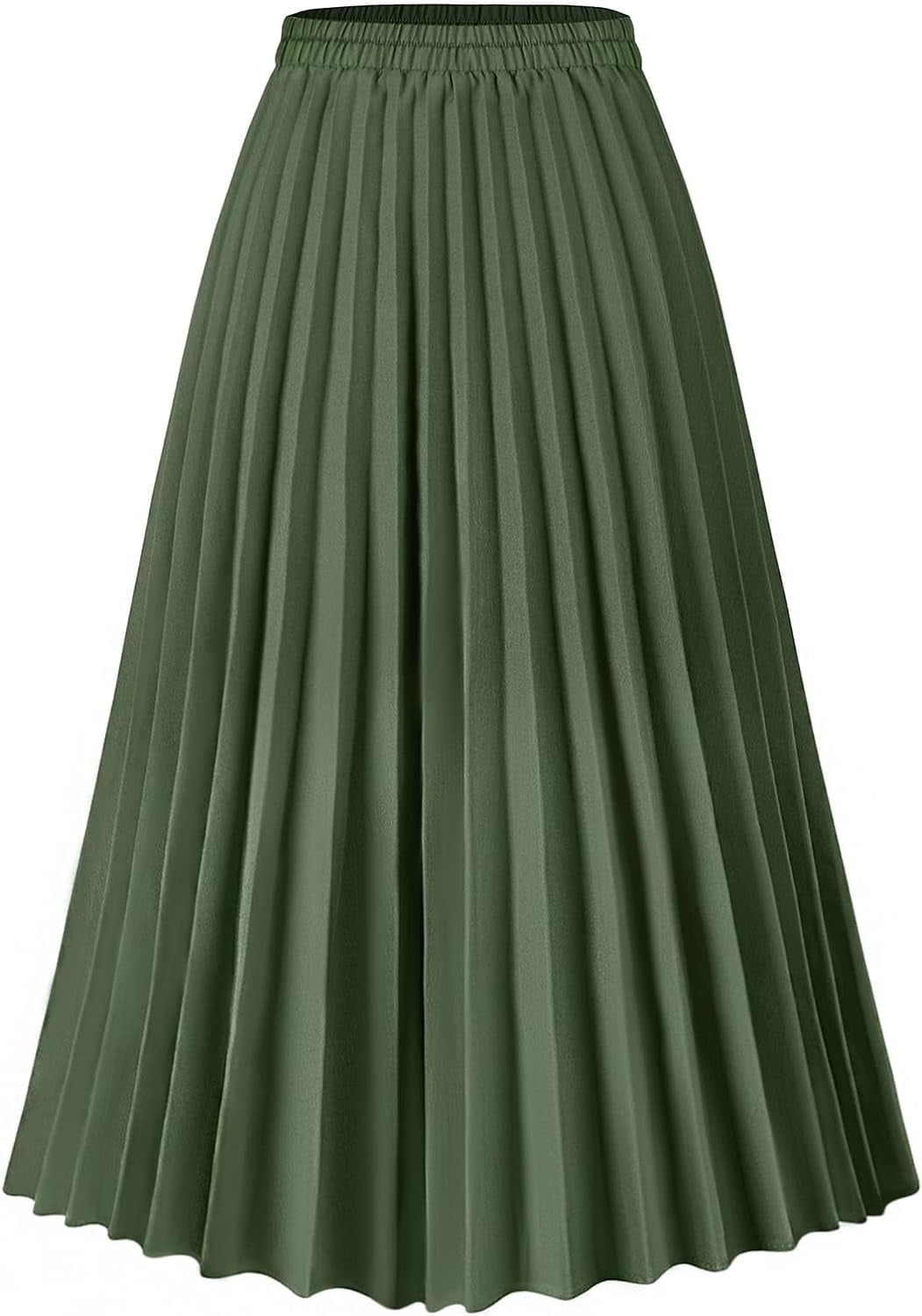 Keasmto Women Skirts Green Pleated Skirt Midi Long Cheetah High