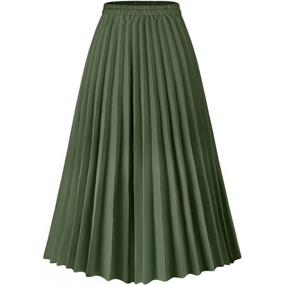 Keasmto Women Skirts Green Pleated Skirt Midi Long Cheetah High Waist Ladies Elasticized Summer A Line Skirts for Work Office XL