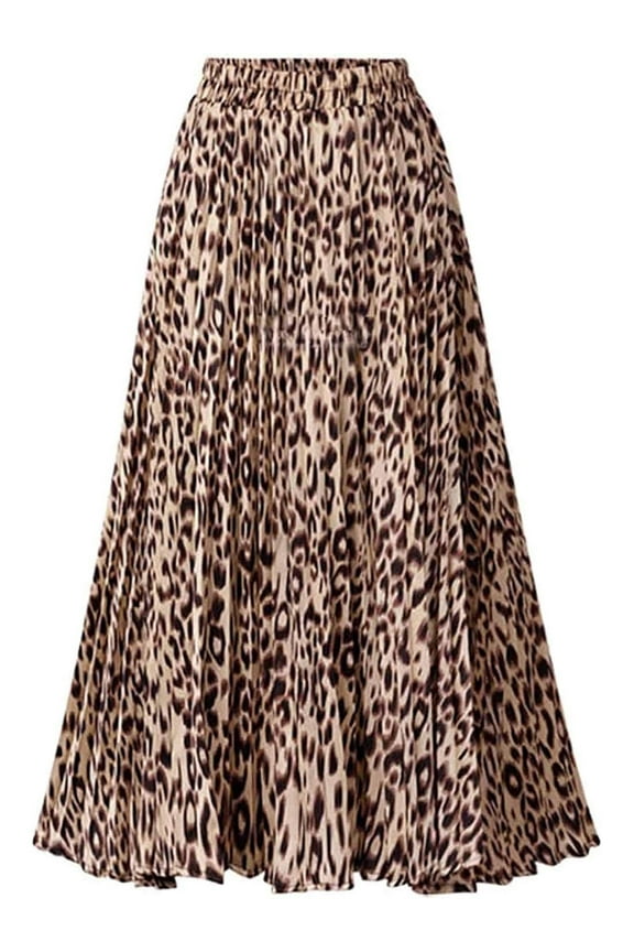 Women Skirts Leopard Pleated Skirt Midi Long Cheetah High Waist Ladies Elasticized Summer A Line Skirts for Work Office L