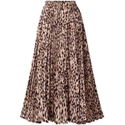 Keasmto Women Skirts Leopard Pleated Skirt Midi Long Cheetah High Waist Ladies Elasticized Summer A Line Skirts for Work Office M