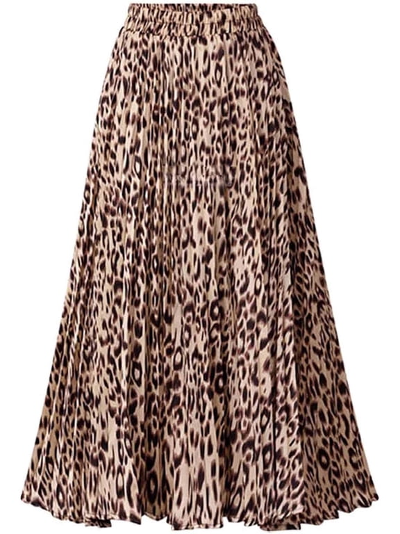 Women Skirts Leopard Pleated Skirt Midi Long Cheetah High Waist Ladies Elasticized Summer A Line Skirts for Work Office XL