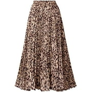 KEASMTO Women Skirts Leopard Pleated Skirt Midi Long Cheetah High Waist Ladies Elasticized Summer A Line Skirts for Work Office XS