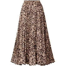 Keasmto Women Skirts Leopard Pleated Skirt Midi Long Cheetah High Waist Ladies Elasticized Summer A Line Skirts for Work Office XS