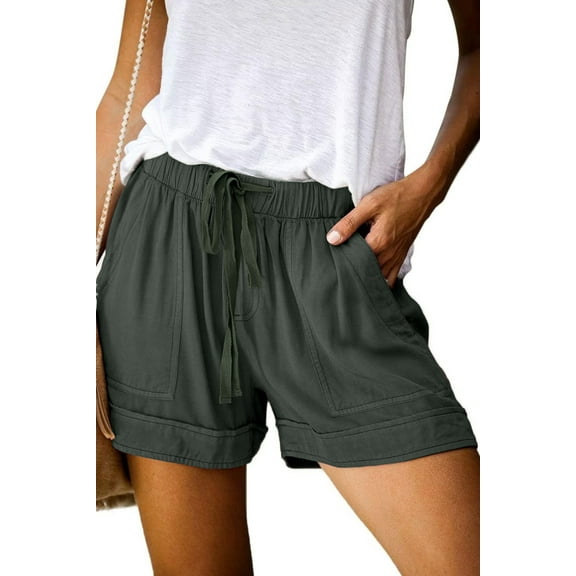 Keasmto Womens Shorts Summer Drawstring Casual Elastic Waist High Rise Lightweight Plus Size with Pockets Green M