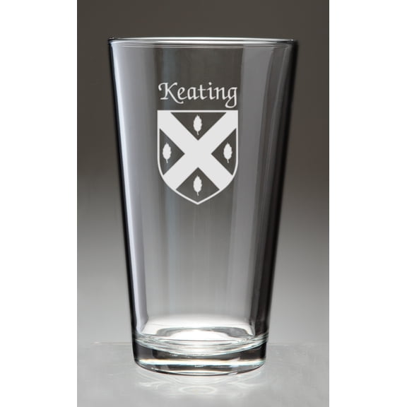 Keating Irish Coat of Arms Pint Glasses - Set of 4 (Sand Etched)