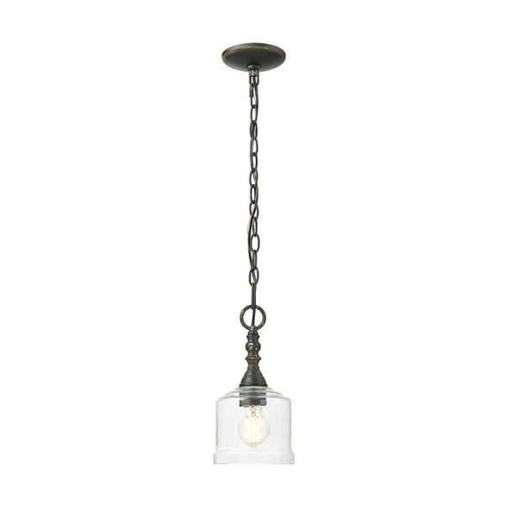 Golden Lighting Keating 1-light Pendant in Antique Ivory and Hammered Water Glass