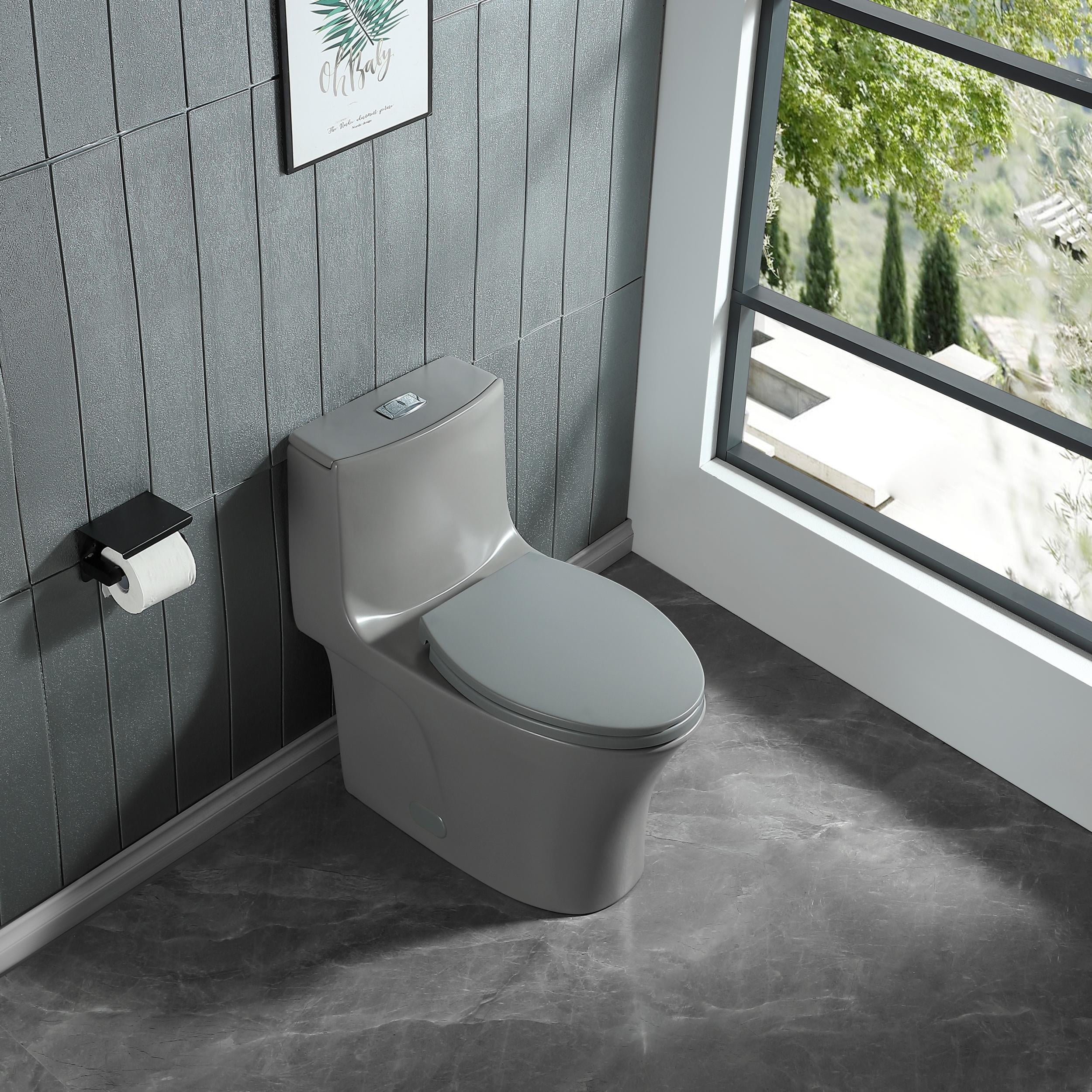 Keazile 16 3/8 inch Seat Height 1.1/1.6 GPF Dual Flush One Piece Elongated Toilet,Soft-Close Seat