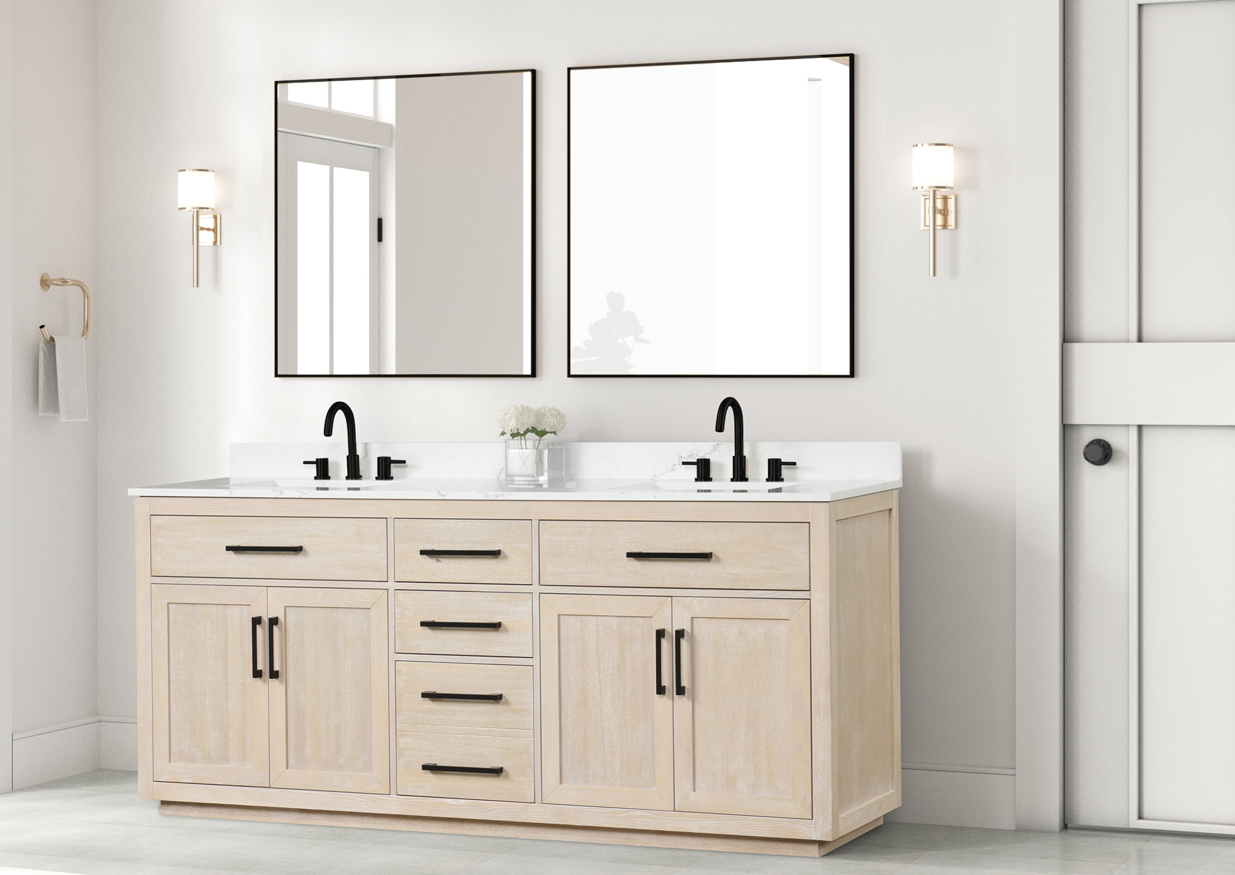 Keazile 80" Bathroom Vanity Quartz Countertop with Sink,2 Soft-Close ...