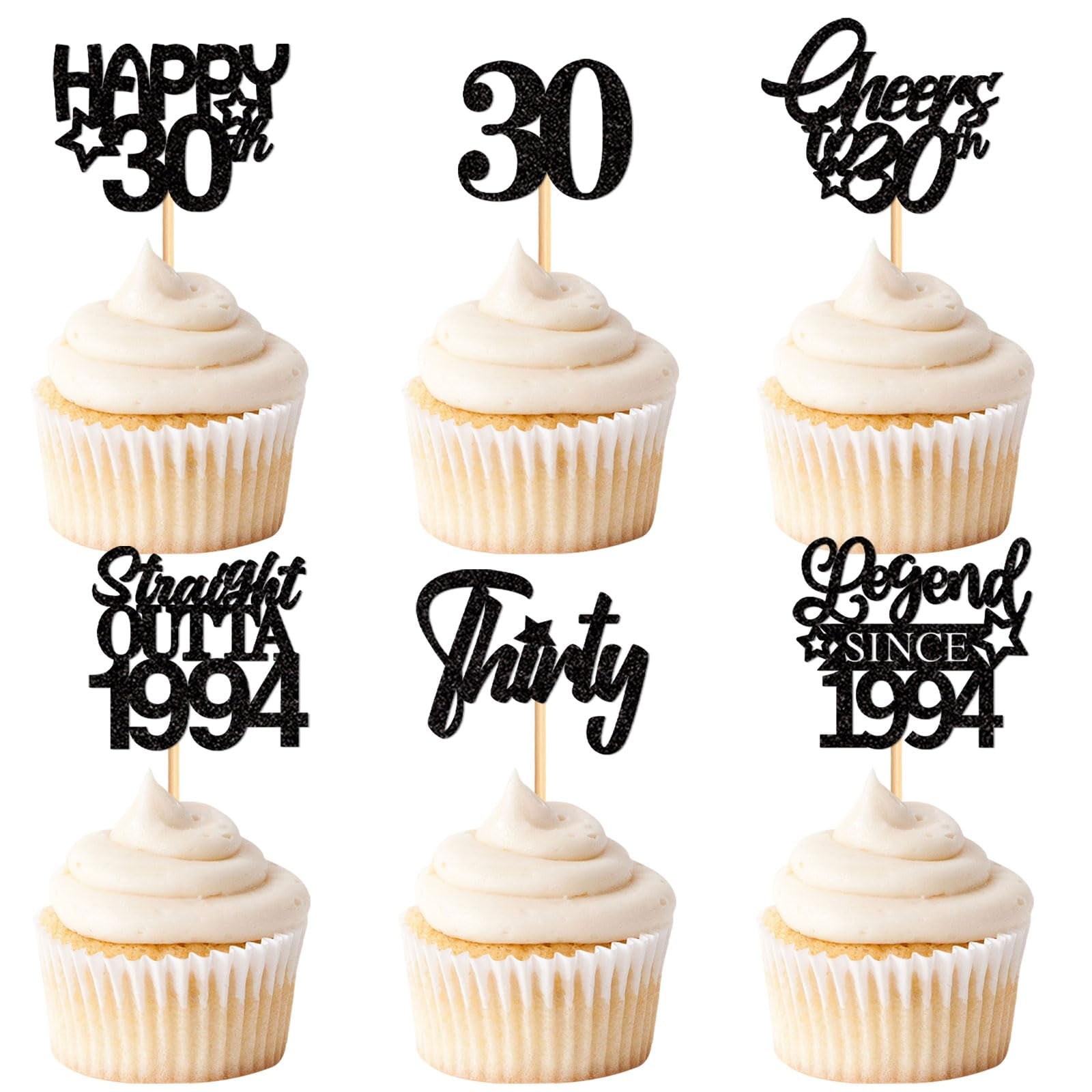 Keaziu 24 Pack 30th Cupcake Toppers Straight Outta 1994 Legend Since 1994 Happy 30th Cheers 30th Forty Cupcake Picks Birthday Party Decoration Supplies | Black 30