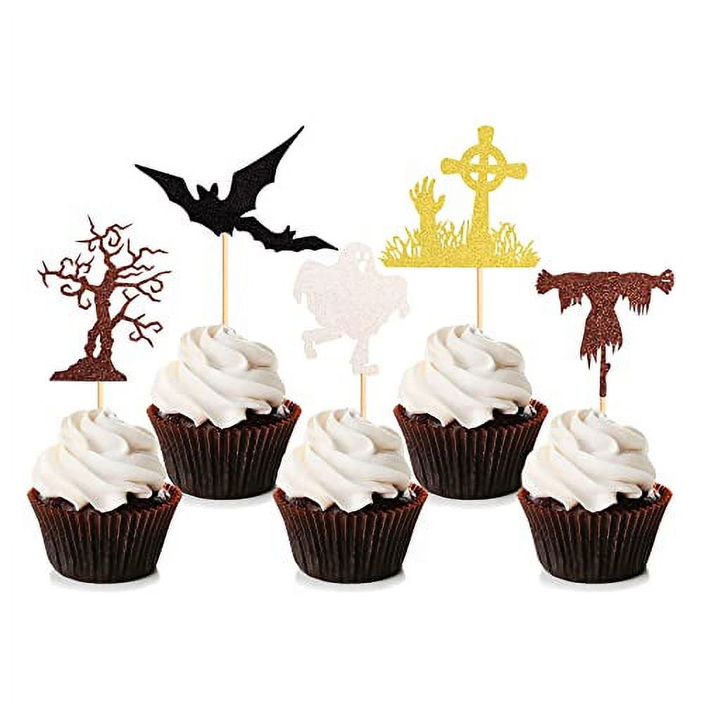 Keaziu 35 Pack Halloween Ghost Cupcake Toppers Bat Tree Scarecrow