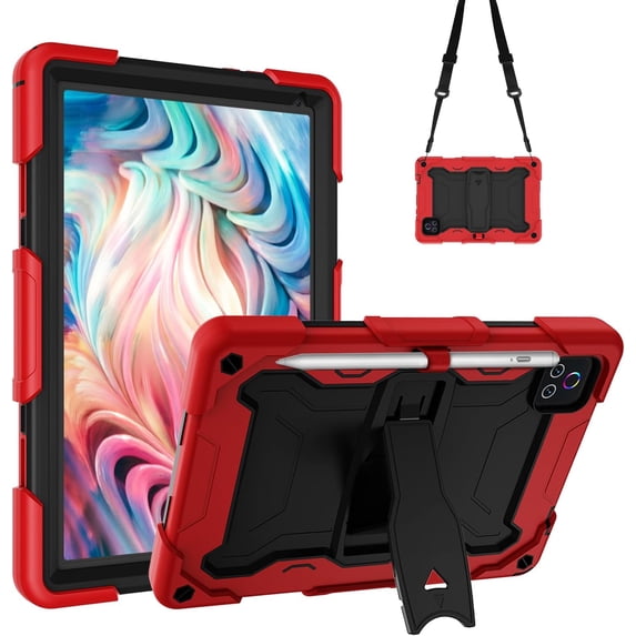 Kebiory Case for Urao X109 Tablet 10.1 Inch,Heavy Duty Hybrid Shockproof Protective Case Built in Kickstand Shoulder Strap Cover for Urao X109 10.1" Android 16 Tablets 2026(Red/Black)