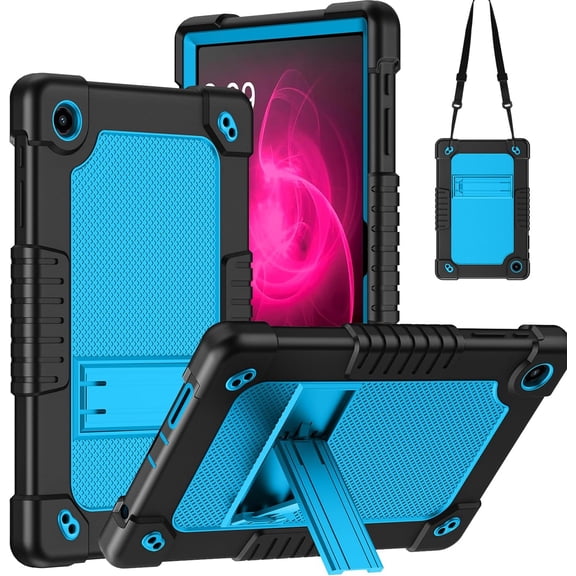Kebiory Case for T-Mobile Revvl Tab 2 2025 Released 10.1 inch Tablet,Heavy Duty Hybrid Shockproof Protective Case Built in Kickstand Shoulder Strap Cover for Revvl Tab 2 2025 (Black/Blue)