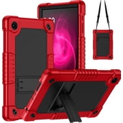 Kebiory Case for T-Mobile Revvl Tab 2 2025 Released 10.1 inch Tablet,Heavy Duty Hybrid Shockproof Protective Case Built in Kickstand Shoulder Strap Cover for Revvl Tab 2 2025 (Red/Black)