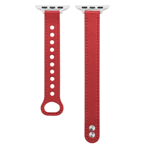 Kebiory Compatible with Apple Watch Band 42mm 44mm 45mm 49mm,Women Fashion Narrow Leather Replacement Strap Wristbands Fit with 42mm 44mm 45mm 49mm iWatch Series SE/9/8/7/6/5/4/3/2/1(Red)