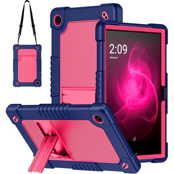 JBuwsdan Case for T-Mobile Revvl Tab 2 Tablet 10.1 inch,Shockproof Kids Friendly Protective Cover Built-in Kickstand with Shoulder Strap for Revvl Tab 2 2025 Tablet 10.1 inch(Navy/Pink)