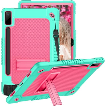 Kebiory for Lenovo Tab P12 12.7 Inch 2023 Tablet Case,Shoulder Strap Soft Silicone & Hard Back Hybrid Shockproof Protective Case for Lenovo Tab P12 TB-370FU/Xiaoxin Pad Pro TB-371FC (Green/Pink)