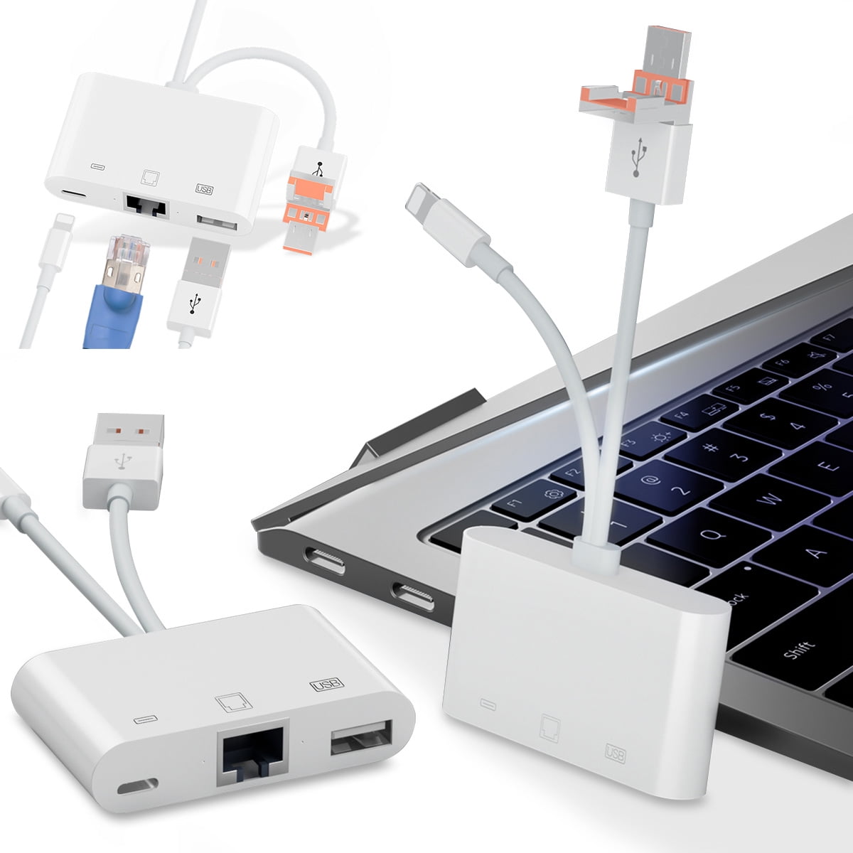 Kebiory Lighting/USB C and USB A Devices to Adapter,3 in 1