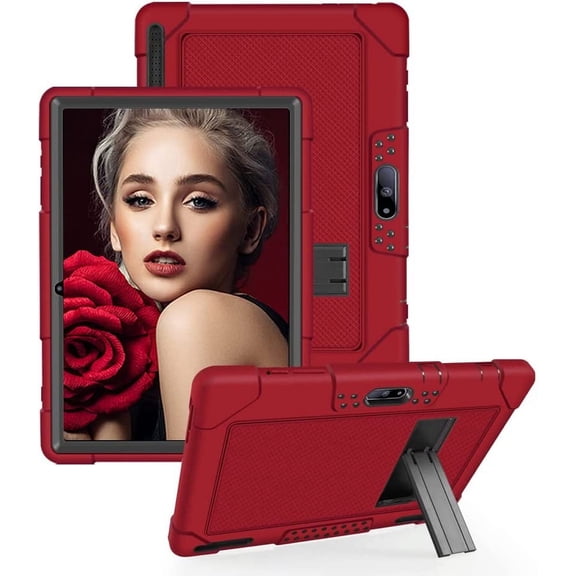 Kebiory for Pritom M10 Inch Case, Heavy-Duty Shock-Resistant Kids Friendly Protective case for QuntiCO Y10/Voger priorpad X100/Digiland Tablet DL1036/Gateway 10.1 HD Tablet(Red/Black)