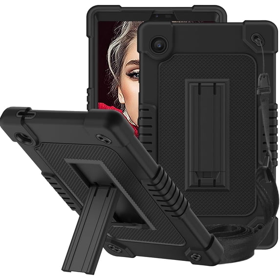 Kebiory for Samsung Galaxy Tab A9 Tablet Case,Heavy Duty Kids Shockproof Hybrid with Kickstand Protective Case for Samsung Galaxy Tab A9 8.7 Inch 2024 (Model:SM-X110/X115/X117)(Black/Black)
