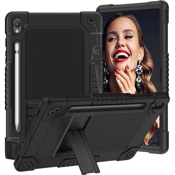 Kebiory for Samsung Galaxy Tab S9/S10 FE Tablet Case,Kids Friendly Shoulder Strap Hybrid Shockproof with Pen Holder Protective Case for Samsung Galaxy Tab S9/S9 FE/S9 FE (Black/Black)