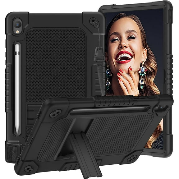 Kebiory for Samsung Galaxy Tab S9/S10 FE Tablet Case,Kids Friendly Shoulder Strap Hybrid Shockproof with Pen Holder Protective Case for Samsung Galaxy Tab S9/S9 FE/S9 FE (Black/Black)