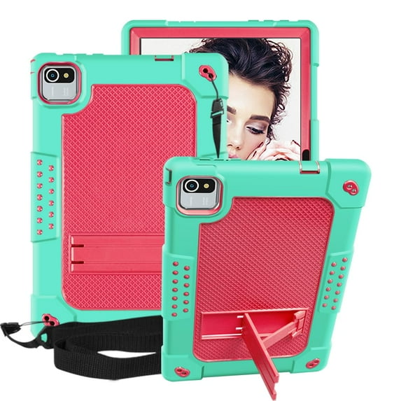 Kebiory Shockproof Kids Shoulder Strap Stand Hybrid Tablet Case for Baken B10 2022/Volentex M10/Freeski Fsk10018/Higrace Kt1006/Colorroom 10.1/Cheerjoy cjy/Aiprotablet Ai-K10/Wetap Y10(Green+Pink)