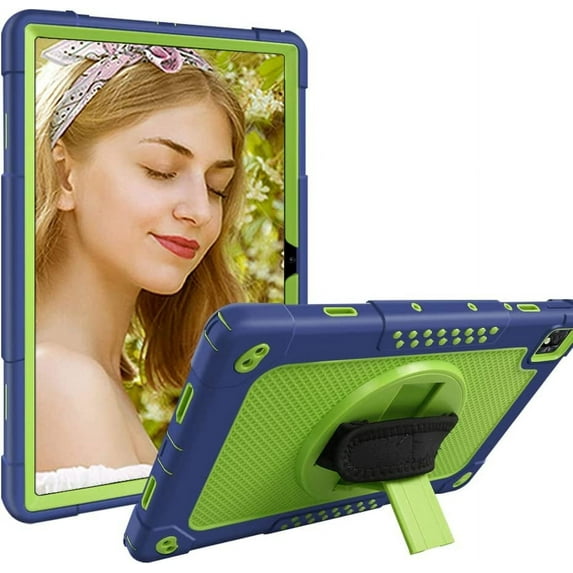Kebiory for TCL TABMAX 10.4 Inch Tablet Case,Shockproof 360 Rotating Stand Hand&Shoulder Strap Kids Friendly Case for Nokia T20/TCL Tab Pro 5G(Model: 9198S)/VASTKING KingPad M10 Tablet(Navy+Green)