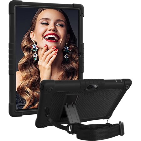 Kebiory for TCL Tab 10 5G Case,Shockproof Kids Friendly Shoulder Strap Stand Rugged Protective Case for TCL Tab 10s 10.1 inch FHD Android 10 (Model:9081X)/10.1" TCL Tab 10 5G 9183W(Black+Black)