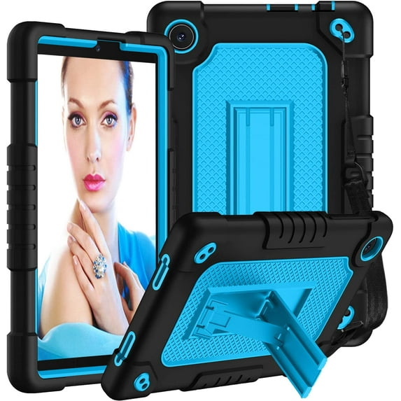 Kebiory 8" Heavy-Duty Shockproof Tablet Case with Shoulder Strap, Black & Blue