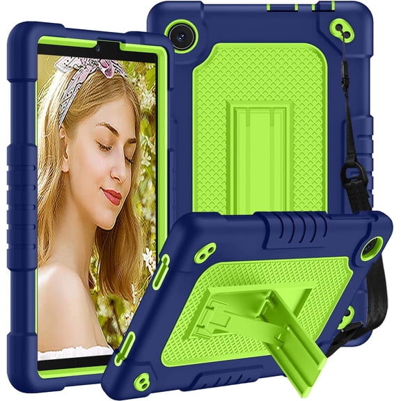 Kebiory for TCL Tab 8 LE Case,Heavy-Duty Shockproof Kids Friendly with Shoulder Strap & Stand Rugged Protective Case for TCL TAB 8 LE (Model:9137W)/TCL TAB 8 WiFi (Model:9132X)(Navy/Green)
