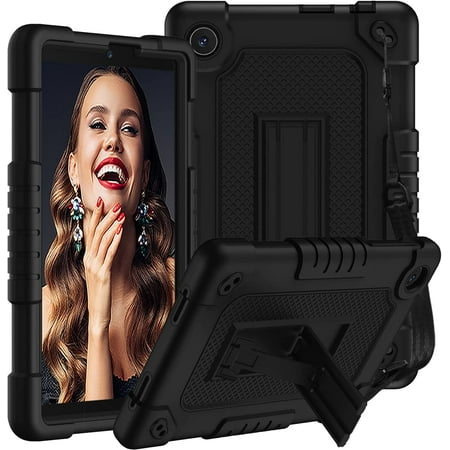 Kebiory for TCL Tab 8 LE Case,Heavy-Duty Shockproof Kids Friendly with Shoulder Strap & Stand Rugged Protective Case for TCL TAB 8 LE (Model:9137W)/TCL TAB 8 WiFi (Model:9132X)(Black/Black)