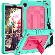 Kebiory for TCL Tab 8 LE Case,Heavy-Duty Shockproof Kids Friendly with Shoulder Strap & Stand Rugged Protective Case for TCL TAB 8 LE (Model:9137W)/TCL TAB 8 WiFi (Model:9132X)(Green/Pink)