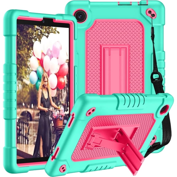 Kebiory for TCL Tab 8 LE Case,Heavy-Duty Shockproof Kids Friendly with Shoulder Strap & Stand Rugged Protective Case for TCL TAB 8 LE (Model:9137W)/TCL TAB 8 WiFi (Model:9132X)(Green/Pink)