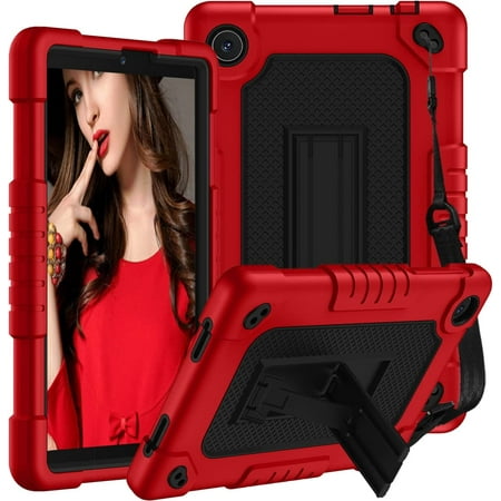 Kebiory for TCL Tab 8 LE Case,Heavy-Duty Shockproof Kids Friendly with Shoulder Strap & Stand Rugged Protective Case for TCL TAB 8 LE (Model:9137W)/TCL TAB 8 WiFi (Model:9132X)(Red/Black)