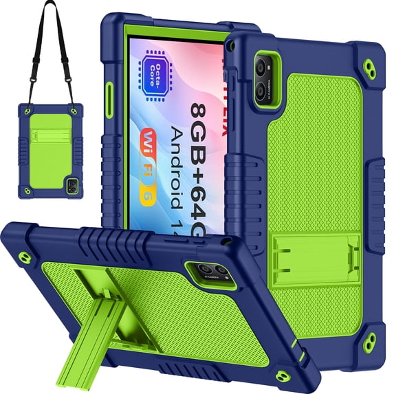 Kebiory for TabneraX 10.1 Inch Tablet Case,Heavy Duty Hybrid Shockproof Kids Protective Case Built in Kickstand Shoulder Strap Cover for TabneraX UTbook 10.1 Inch/AWOW UTBook_14 Tablet(Navy/Green)