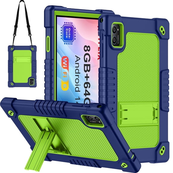 Kebiory for TabneraX 10.1 Inch Tablet Case,Heavy Duty Hybrid Shockproof Kids Protective Case Built in Kickstand Shoulder Strap Cover for TabneraX UTbook 10.1 Inch/AWOW UTBook_14 Tablet(Navy/Green)
