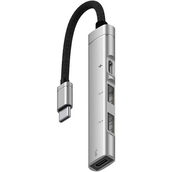 Kebiory USB C Hub Adapter,4 in 1 USB HUB with 1 USB 3.0,2 USB 2.0 and Fast Charging Port for iPhone/iPad Compatible with USB Microphones/USB Flash Drive/Keyboard/Mouse(Silver)
