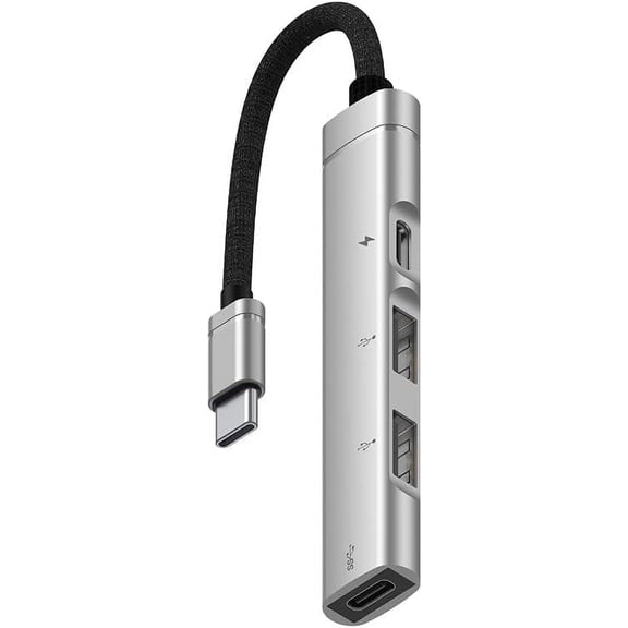 Kebiory USB C Hub Adapter,4 in 1 USB HUB with 1 USB 3.0,2 USB 2.0 and Fast Charging Port for iPhone/iPad Compatible with USB Microphones/USB Flash Drive/Keyboard/Mouse(Silver)