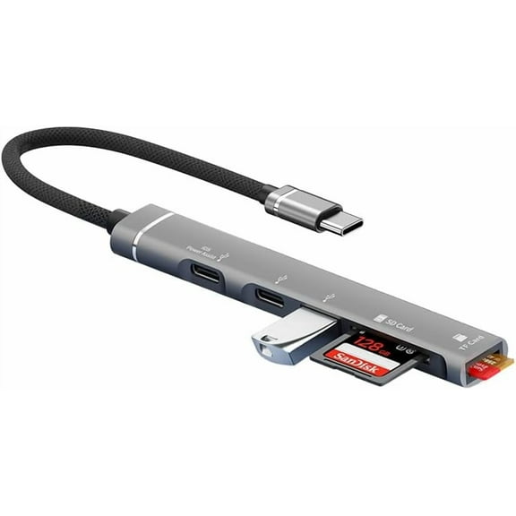 Kebiory USB C Hub Multiport Adapter,5 in 1 Type-C USB HUB with 1 USB 3.0 Port,SD/TF Card Reader and Fast Charging Port for iPhone/iPad Compatible with USB Flash Drive/Keyboard/Mouse(Black)