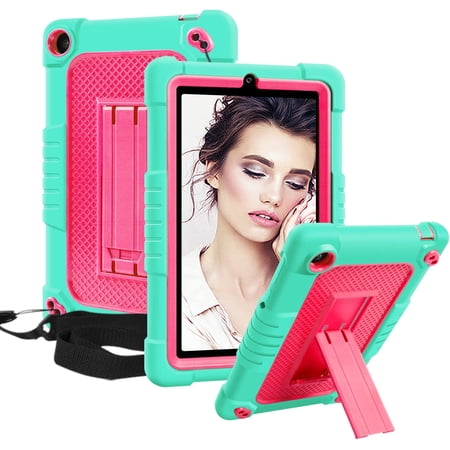Kebiory for Walmart Onn 7 2022 Model Gen 3 7 inch/for Walmart Onn 7 3rd Gen 100071481 Case,Shockproof Kids Friendly Shoulder Strap Stand Shell,for Walmart Onn 7 Inch 3nd Gen Tablet(Green+Pink)