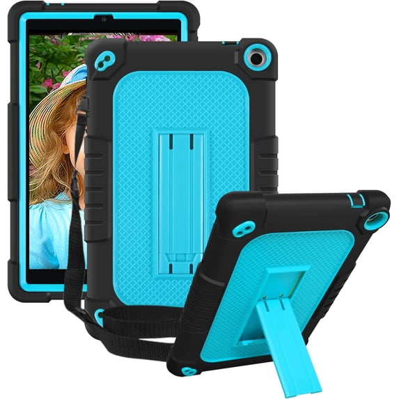 Kebiory for Walmart Onn 8 Inch Gen 3 2022 (Model:100071483) Tablet Case,Shockproof Kids Friendly Shoulder Strap Cover Case Built-in Kickstand for Walmart Onn 8 Inch 3nd Gen 2022 Tablet(Black+Blue)