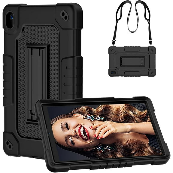 Kebiory for Walmart Onn 8 inch Tablet Case Gen 4 2024 Model,Heavy Duty Kids Friendly Shockproof with Shoulder Strap Kickstand Case for Walmart Onn 8 inch 2024 (Model:100135923) Tablet(Black)