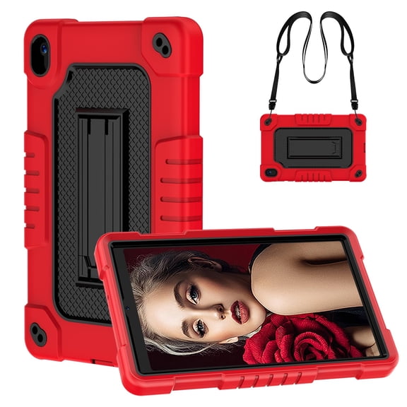 Kebiory for Walmart Onn 8 inch Tablet Case Gen 4 2024 Model,Heavy Duty Kids Friendly Shockproof with Shoulder Strap Kickstand Case for Walmart Onn 8 inch 2024 (Model:100135923) Tablet(Red/Black)