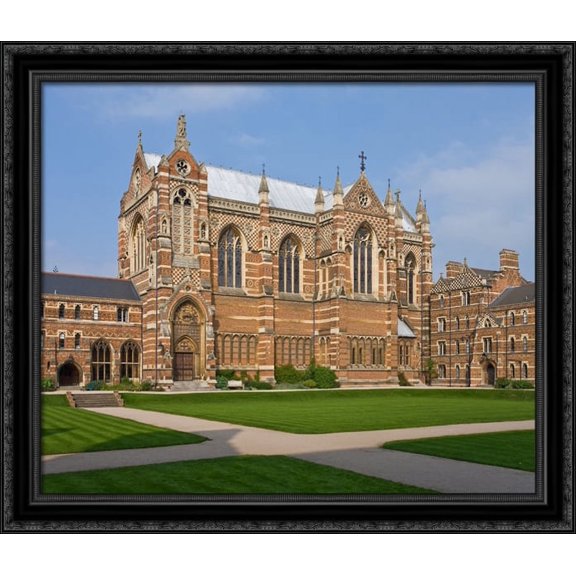 Keble College Chapel 32x28 Large Black Ornate Wood Framed Canvas Art
