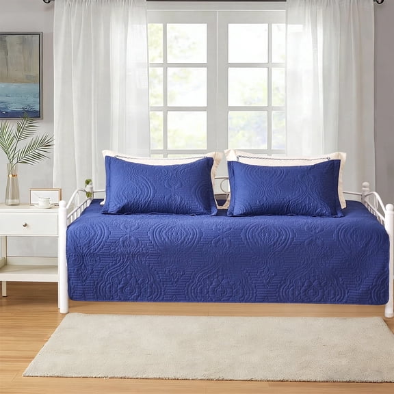 Kebury 3 Pieces Daybed Cover Set Cozy Sofa Daybed Bedding Double Sided Quilting Bedspread Day Bed Couch Cover With 2 Standard Shams,39"x75",Navy