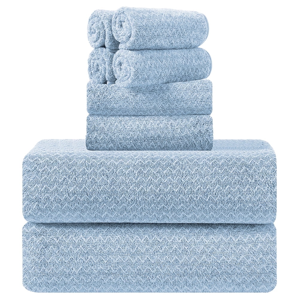 Kebury Bath Towels Set of 8, 2 Large Bath Sheets, 2 Hand Towels, 4 Washclothes, Soft Microfiber Shower Towel Quick Dry High Absorbent Family Hotel Bathroom Towel Set Collection (Light Blue)