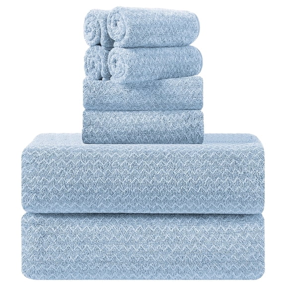 Kebury Bath Towels Set of 8, 2 Large Bath Sheets, 2 Hand Towels, 4 Washclothes, Soft Microfiber Shower Towel Quick Dry High Absorbent Family Hotel Bathroom Towel Set Collection (Light Blue)