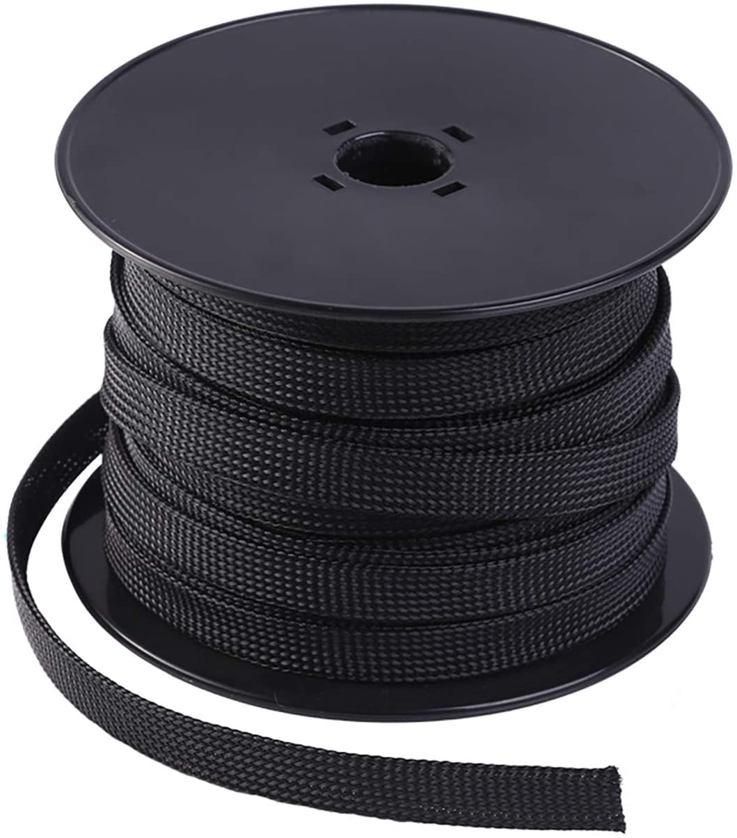 Keco 100ft , 1/2 inch PET Expandable Braided Cable Sleeve , Wire Sleeving for Audio Video and Other Home Device Cable Automotive Wire - Black