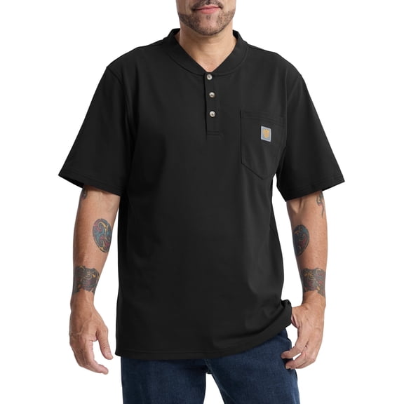 Kecols Loose Fit Thick Work T-Shirts for Men Short Sleeve Pocket Henley Workwear Shirts (Tall & Regular)(Black,M,Tall)