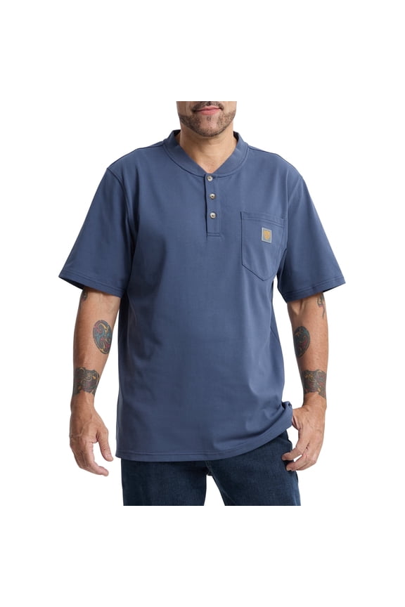 Loose Fit Thick Work T-Shirts for Men Short Sleeve Pocket Henley Workwear Shirts (Tall & Regular)(Dark Blue,L,)